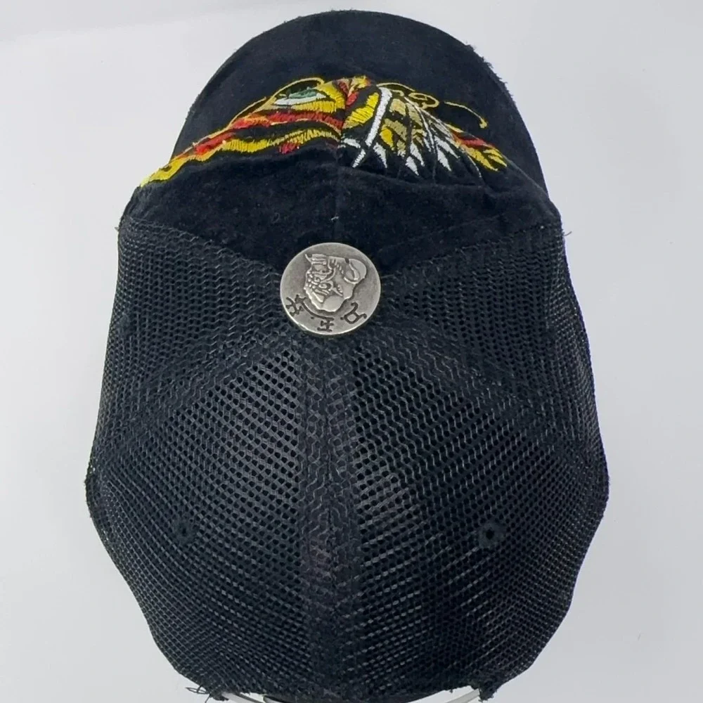 VTG Y2K Ed Hardy Trucker Hat Embroidered Tattoo Tiger Head Black Mesh Snapback - Picture 9 of 13